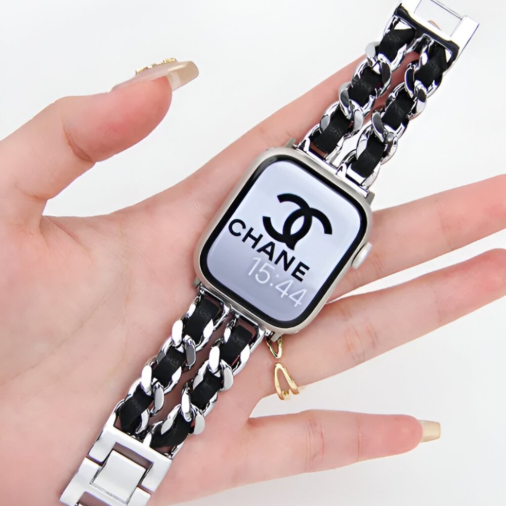 NEW Strap Chain Leather Stainless Band For Apple Watch - SB - Picture 3 of 8